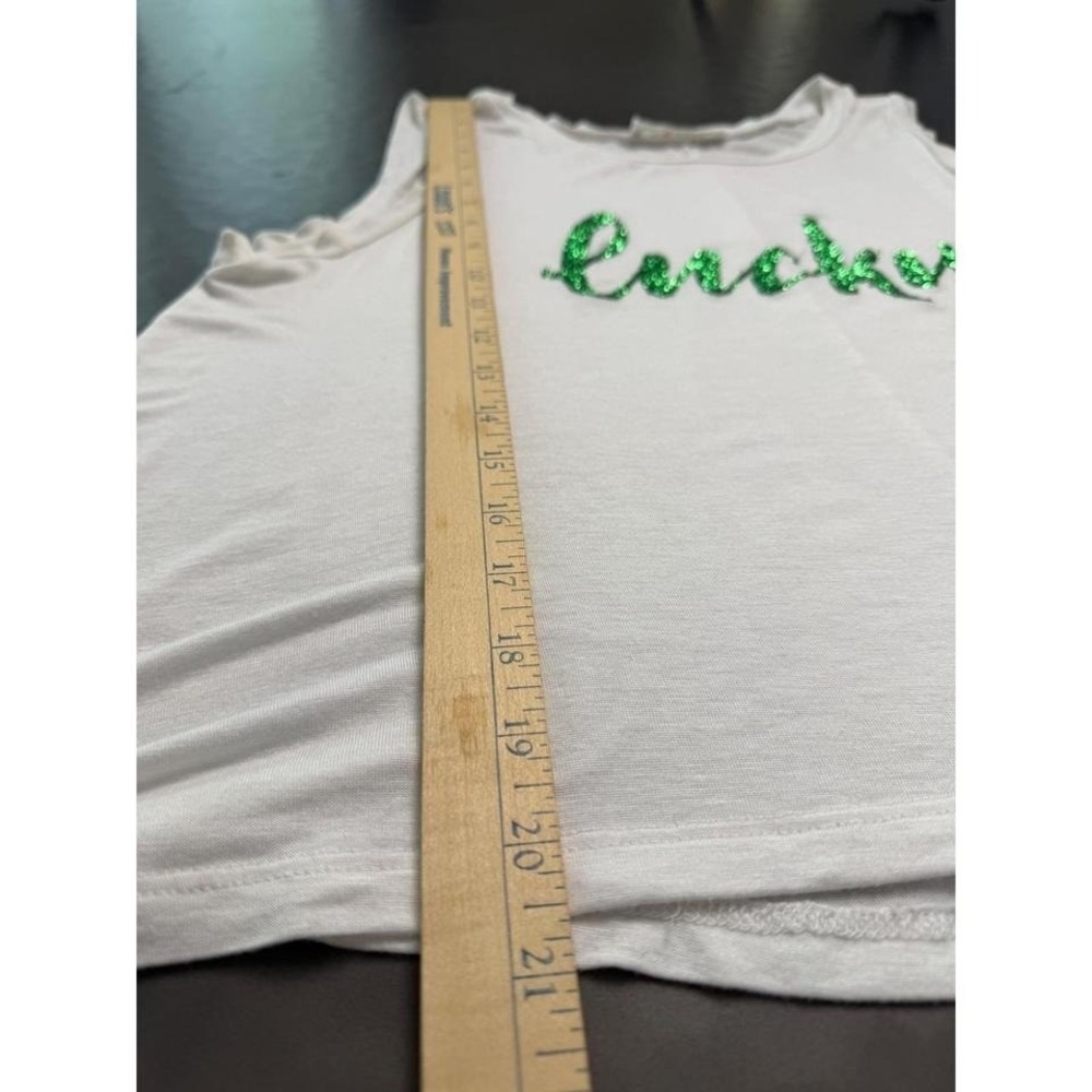 Lucky Glitter Graphic Tank White Flowy Boho Festival Top Small - Picture 6 of 8